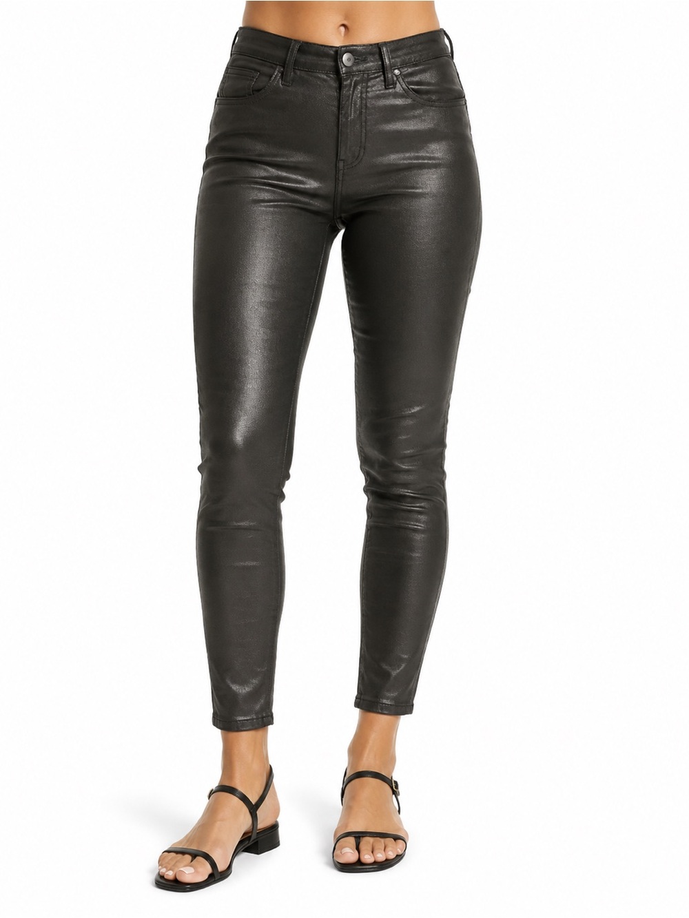 AGOLDE Roxanne High Rise Coated Skinny Jeans Black Leatherette 26
